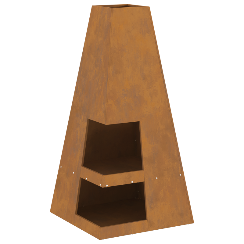 Feuerstelle mit Holzlager 50x50x100 cm Wetterstahl