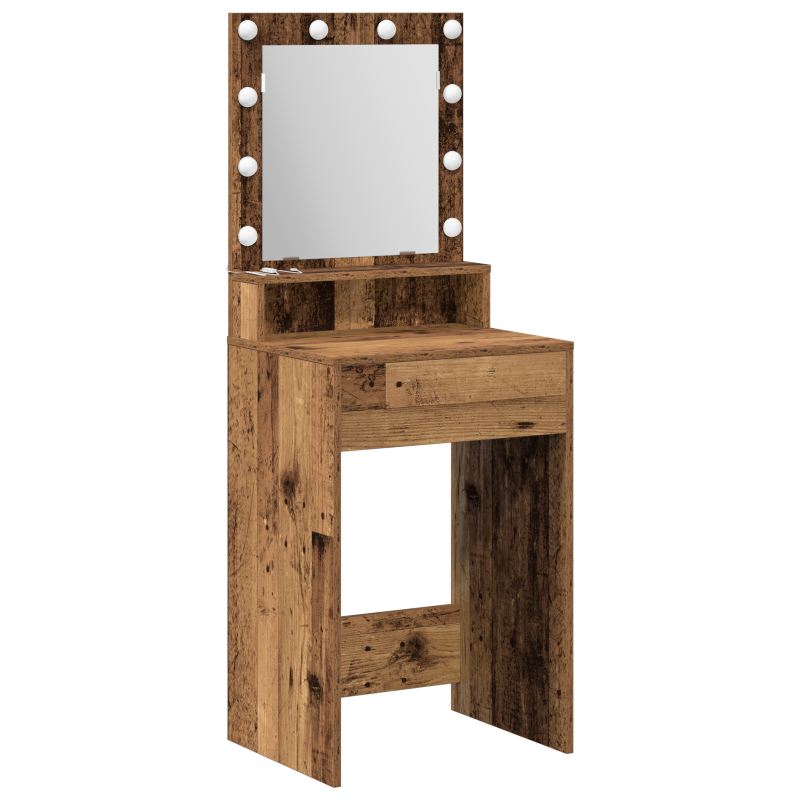 Schminktisch mit LED-Lichtern - Altes Holz, 50x41x135 cm