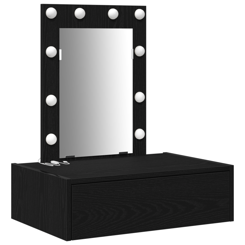 Wandmontierter Schminktisch mit LED-Lichtern - Schwarze Eiche
