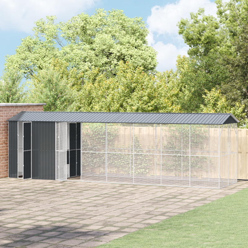 Vogelvoliere mit Erweiterung Anthrazit 210x838x247 cm Stahl