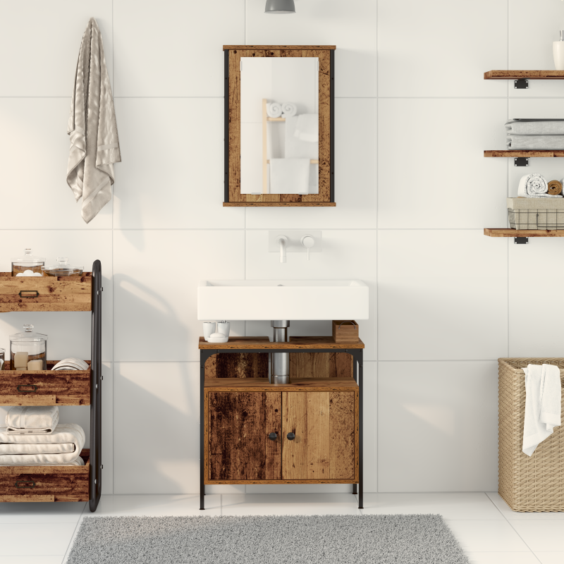 2-teiliges Badezimmermöbelset Alte Holzoptik aus Holzwerkstoff