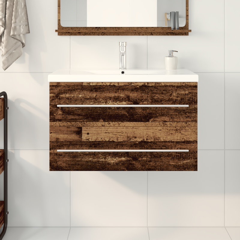 Badezimmer Waschbecken Schrank mit integriertem Becken Altholzfurnier