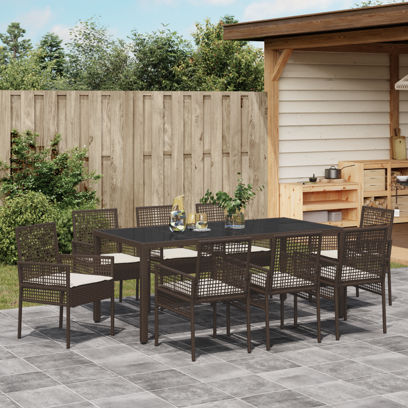 9-teiliges Garten-Esszimmer-Set Braun Poly Rattan