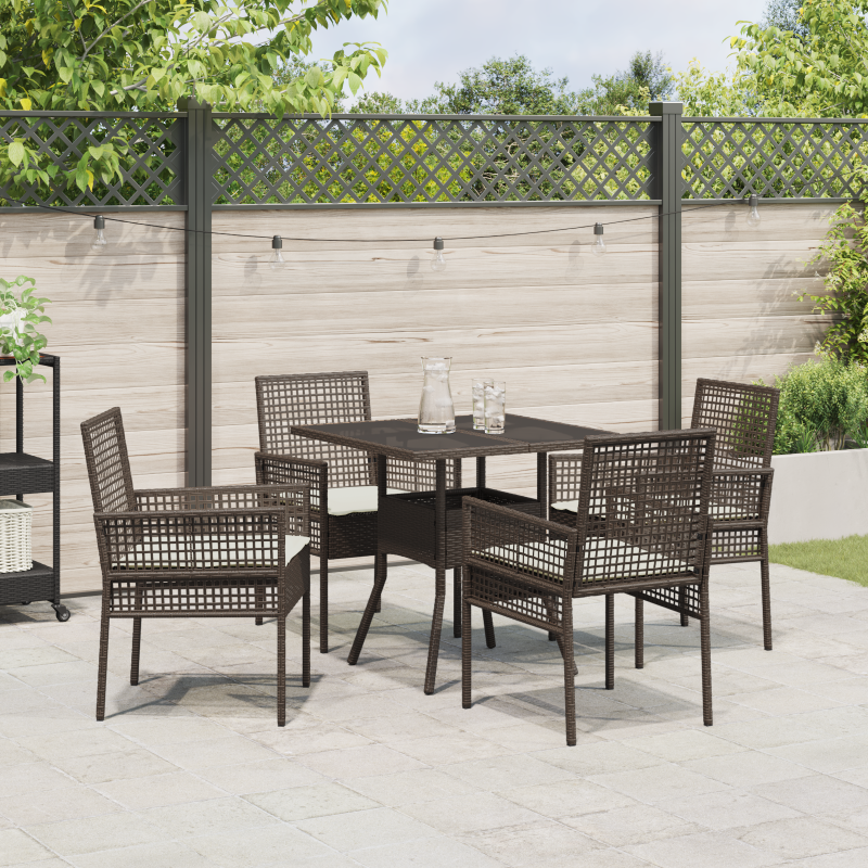 5-teiliges Garten-Esszimmer-Set Braun Poly Rattan