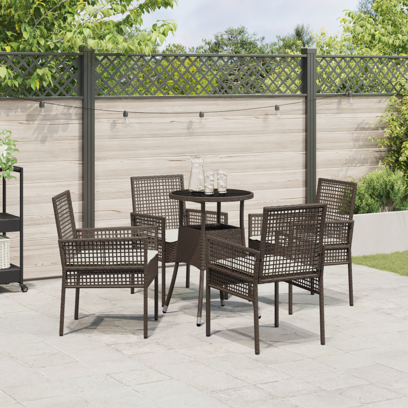 5-teilige Garten Essgruppe Braun Poly-Rattan