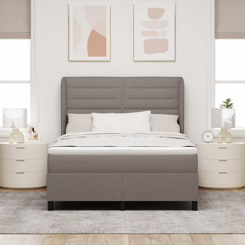 Boxspringbett mit Matratze in Taupe, 140x190 cm Stoff