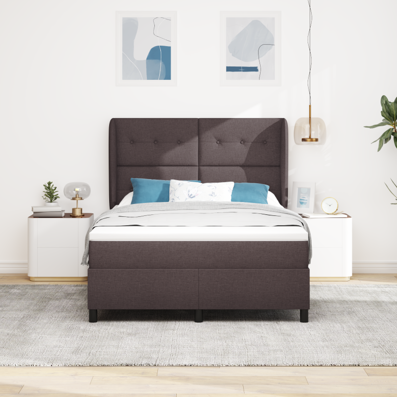 Boxspringbett mit Matratze - Dunkelbraun, 140x200 cm, Stoff