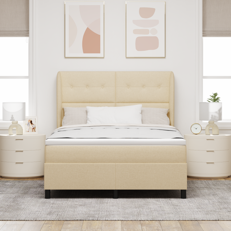 Boxspringbett mit Matratze - Creme, 140x200 cm, Stoff