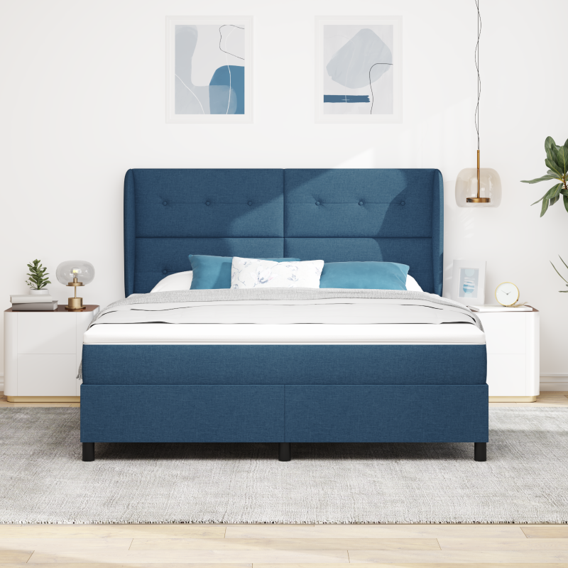Blaues Boxspringbett mit Matratze, 180x200 cm, Stoff