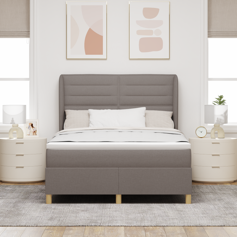 Boxspringbett mit Matratze in Taupe, 160x200 cm, Stoff