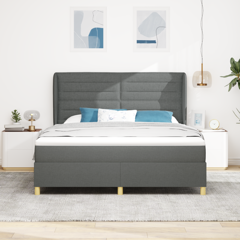 Boxspringbett mit Matratze in Dunkelgrau, 180x200 cm Stoff