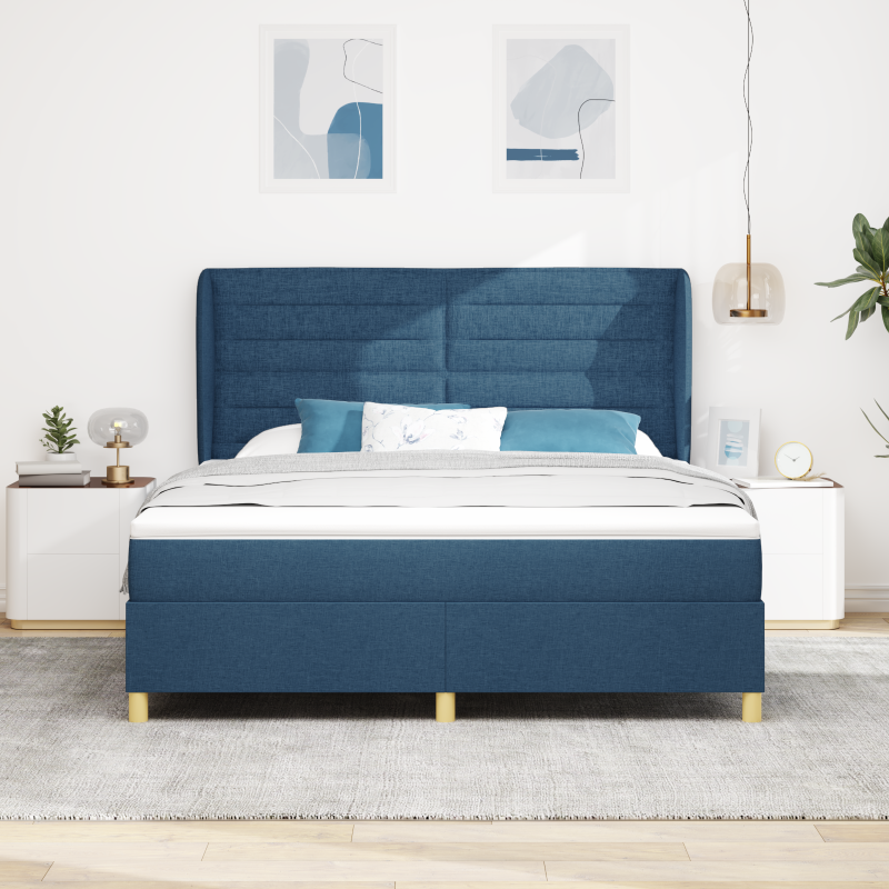Boxspringbett mit Matratze in Blau, 180x200 cm, Stoff