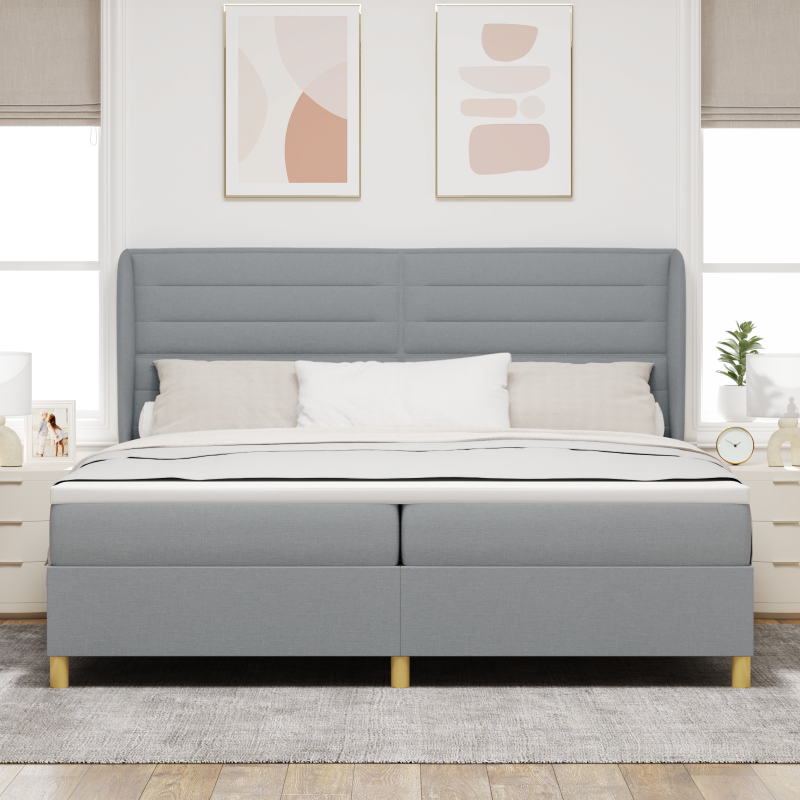 Boxspringbett mit Matratze - Hellgrau, 200x200 cm, Stoff