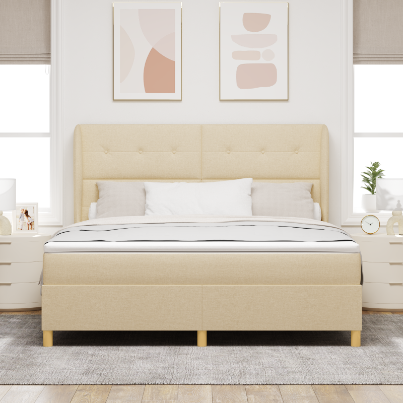 Boxspringbett mit Matratze in Creme, 180x200 cm Stoff