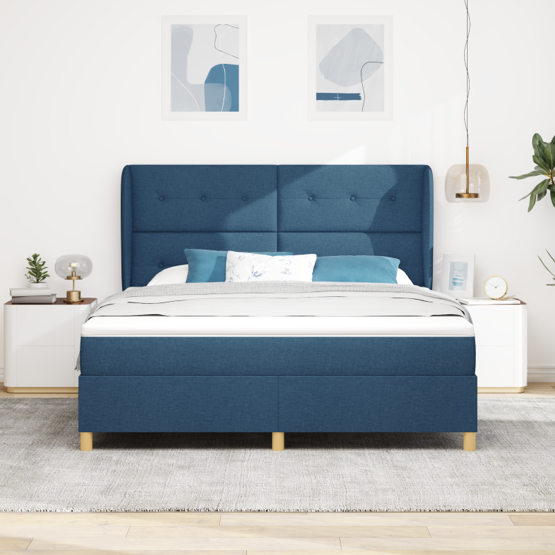 Blauer Boxspringbett mit Matratze 180x200 cm Stoff
