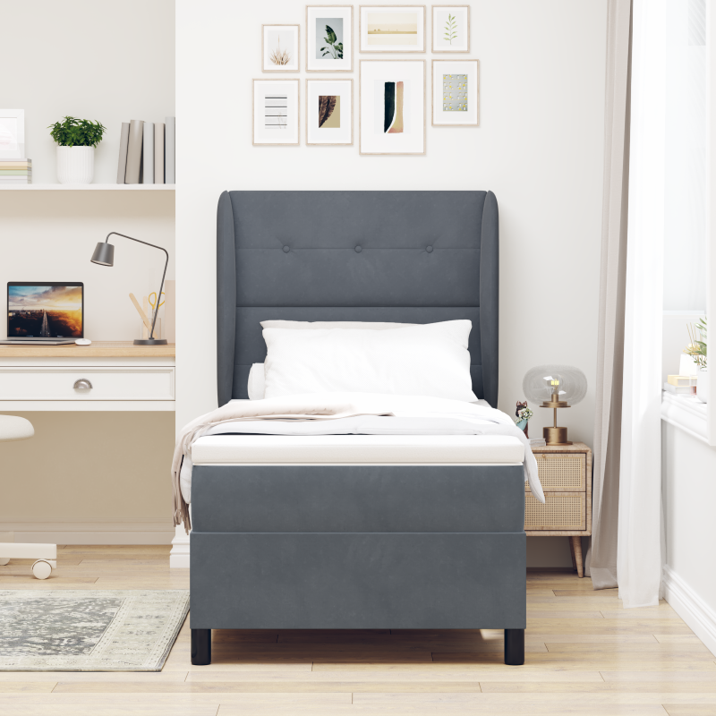 Boxspringbett mit Matratze Dunkelgrau 90x190 cm Samt