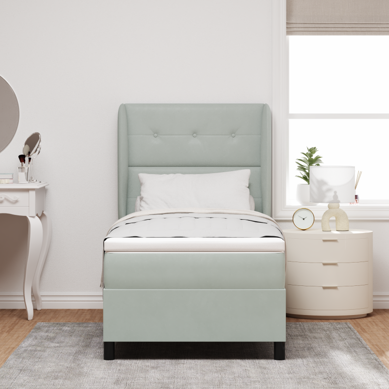 Boxspringbett mit Matratze Hellgrau 100x200 cm Samt