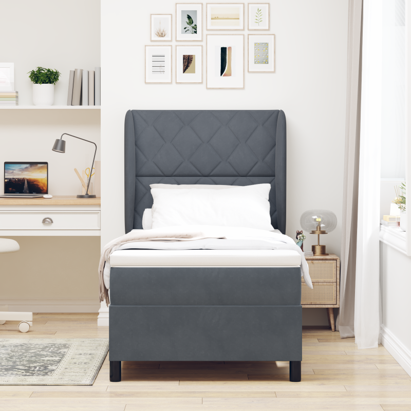 Boxspringbett mit Matratze Dunkelgrau 90x190 cm Samt