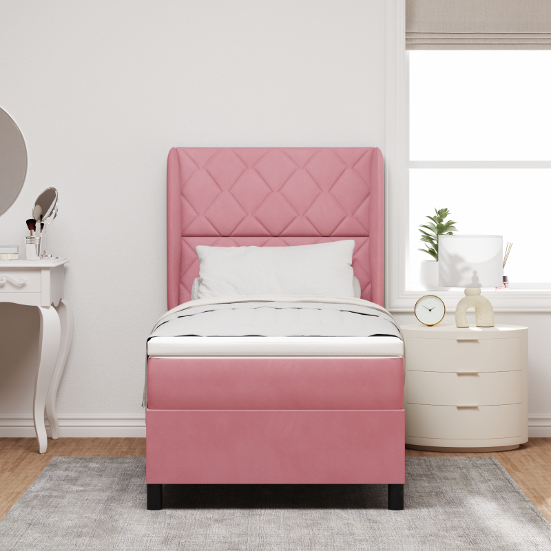 Boxspringbett mit Matratze in Rosa, 90x190 cm, Samt