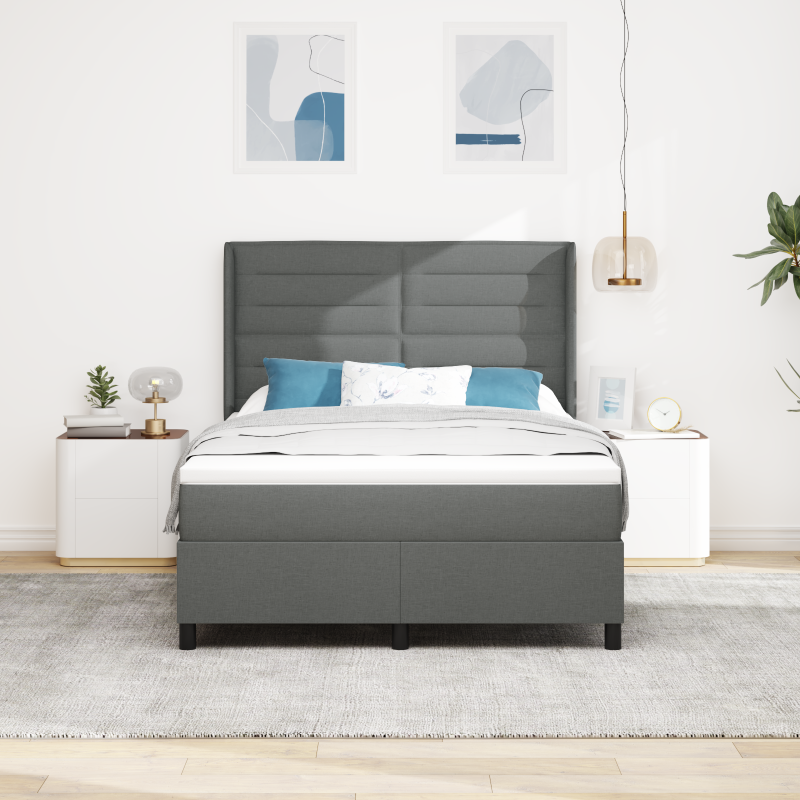 Boxspringbett mit Matratze - Dunkelgrau, 140x200 cm, Stoff