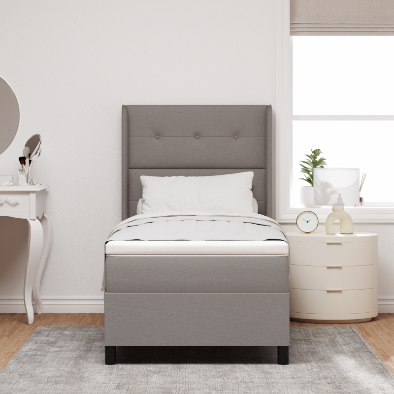 Boxspringbett mit Matratze in Taupe 90x200 cm aus Stoff