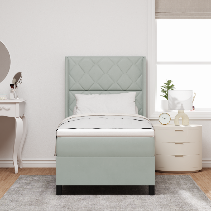 Boxspringbett mit Matratze Hellgrau 90x200 cm Samt