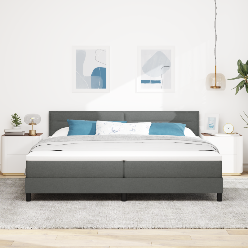Boxspringbett mit Matratze & LED Dunkelgrau 200x200 cm Stoff