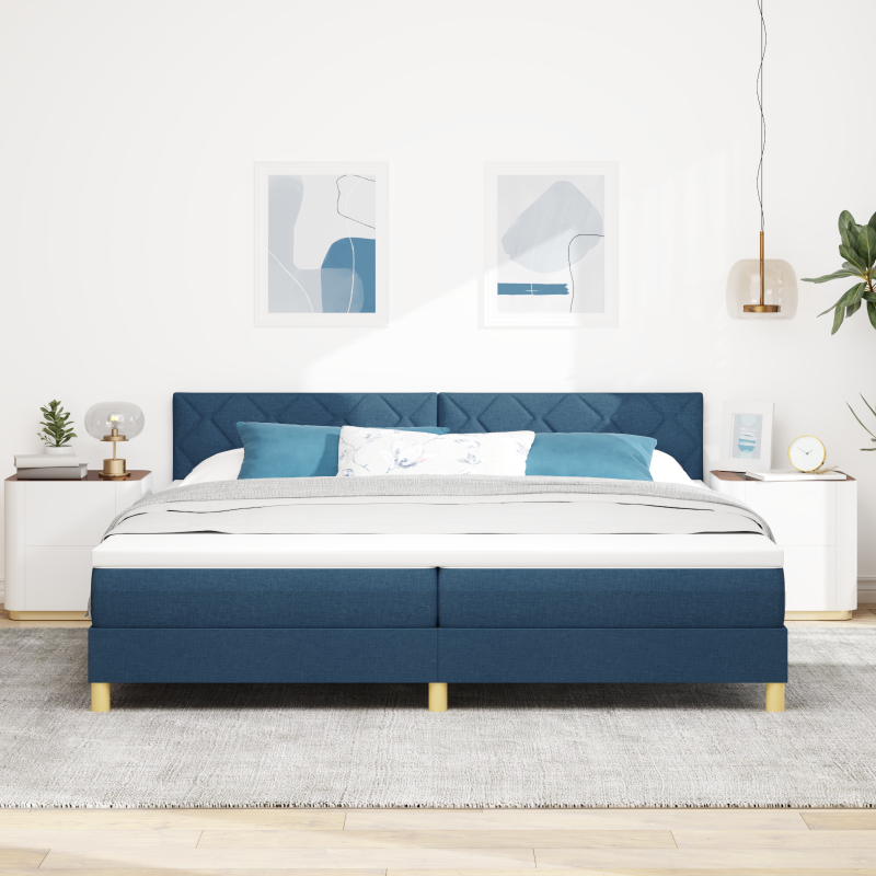 Boxspringbett mit Matratze & LED Blau 200x200 cm Stoff