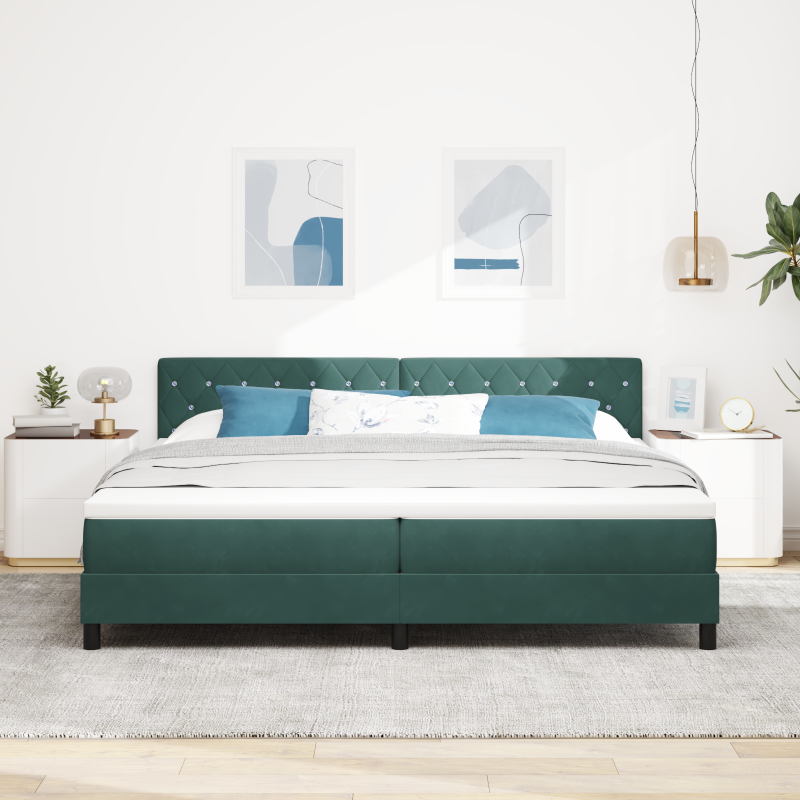Boxspringbett mit Matratze & LED Dunkelgrün 200x200 cm Samt