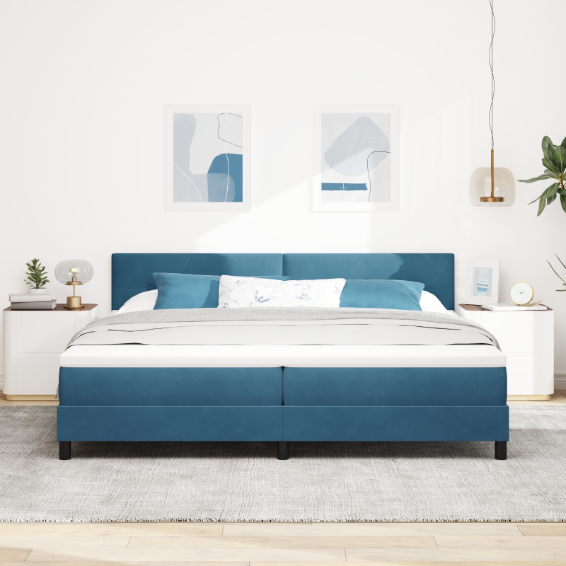 Boxspringbett mit Matratze & LED Dunkelblau 200x200 cm Velours