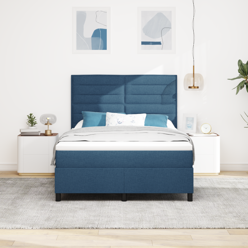 Boxspringbett mit Matratze & LED Blau 140x200 cm Stoff