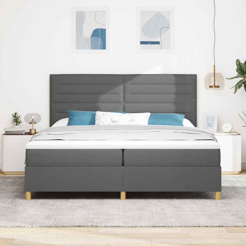 Boxspringbett mit Matratze & LED Dunkelgrau 200x200 cm Stoff