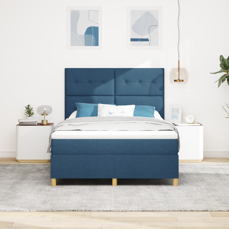 Boxspringbett mit Matratze & LED Blau 160x200 cm Stoff