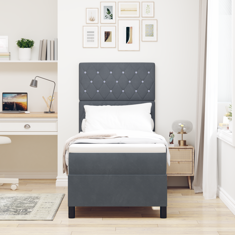 Boxspringbett mit Matratze & LED Dunkelgrau 80x200 cm Samt