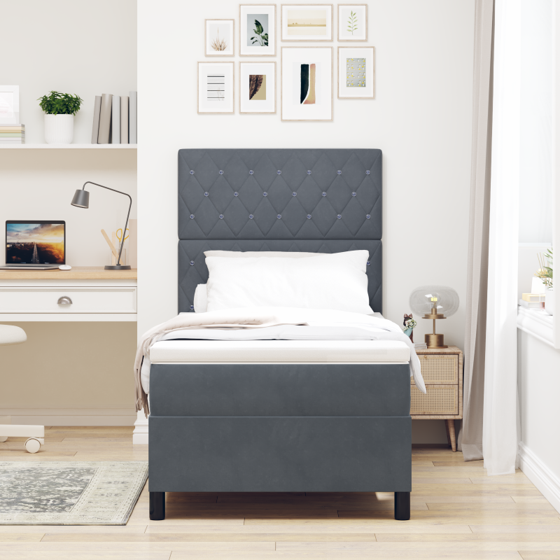 Boxspringbett mit Matratze & LED Dunkelgrau 90x200 cm Samt