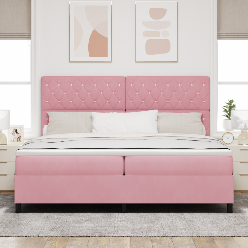 Boxspringbett mit Matratze & LED Rosa 200x200 cm Samt