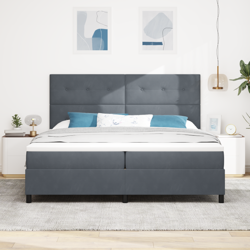 Boxspringbett mit Matratze und LED Dunkelgrau 200x200 cm Samt