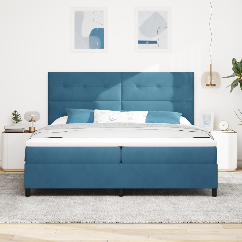 Boxspringbett mit Matratze & LED Dunkelblau 200x200 cm Velours