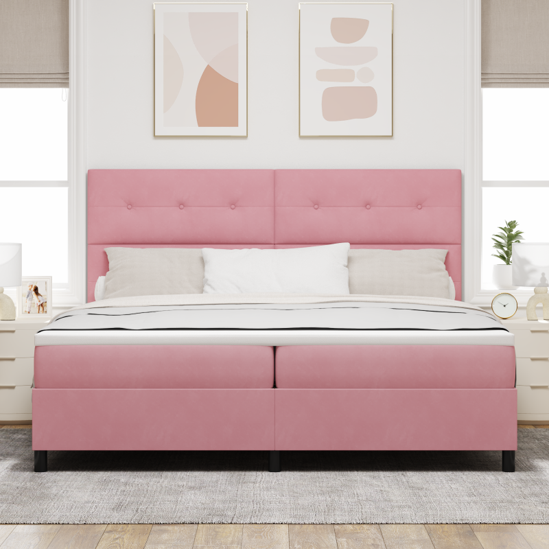 Boxspringbett mit Matratze & LED Rosa 200x200 cm Velours