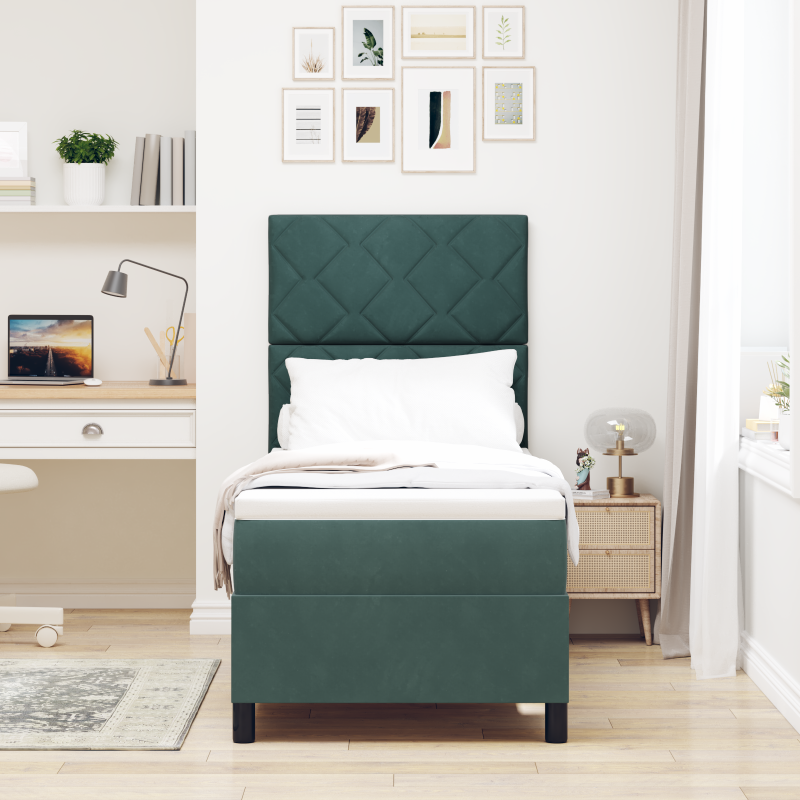 Boxspringbett mit Matratze & LED Dunkelgrün 80x200 cm Samt