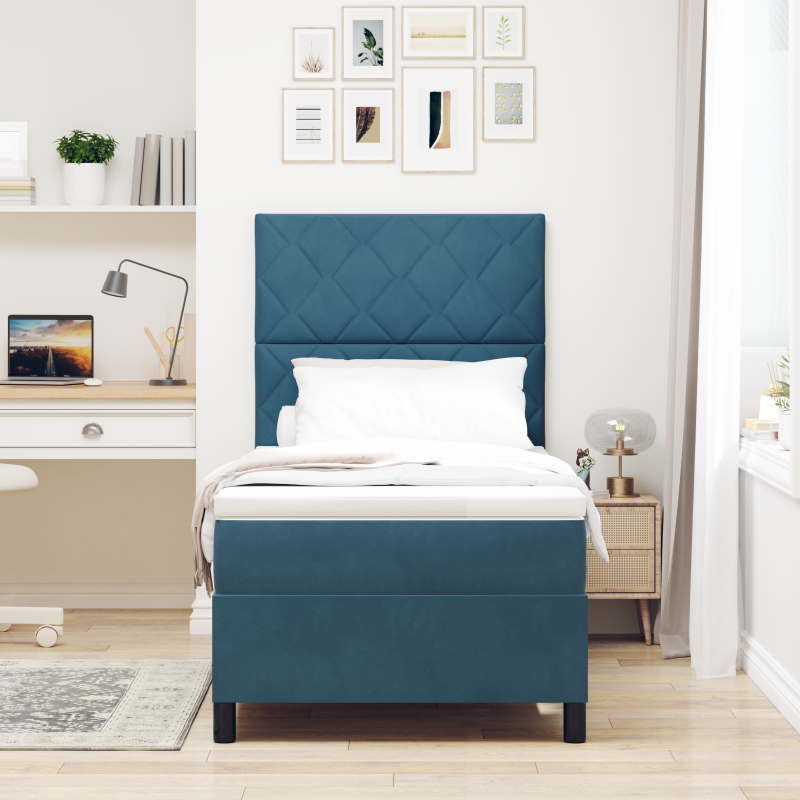 Boxspringbett mit Matratze & LED Dunkelblau 90x190 cm Velvet