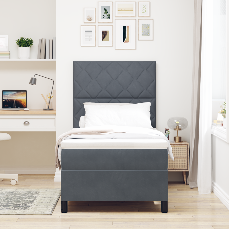 Boxspringbett mit Matratze & LED Dunkelgrau 90x200 cm Samt