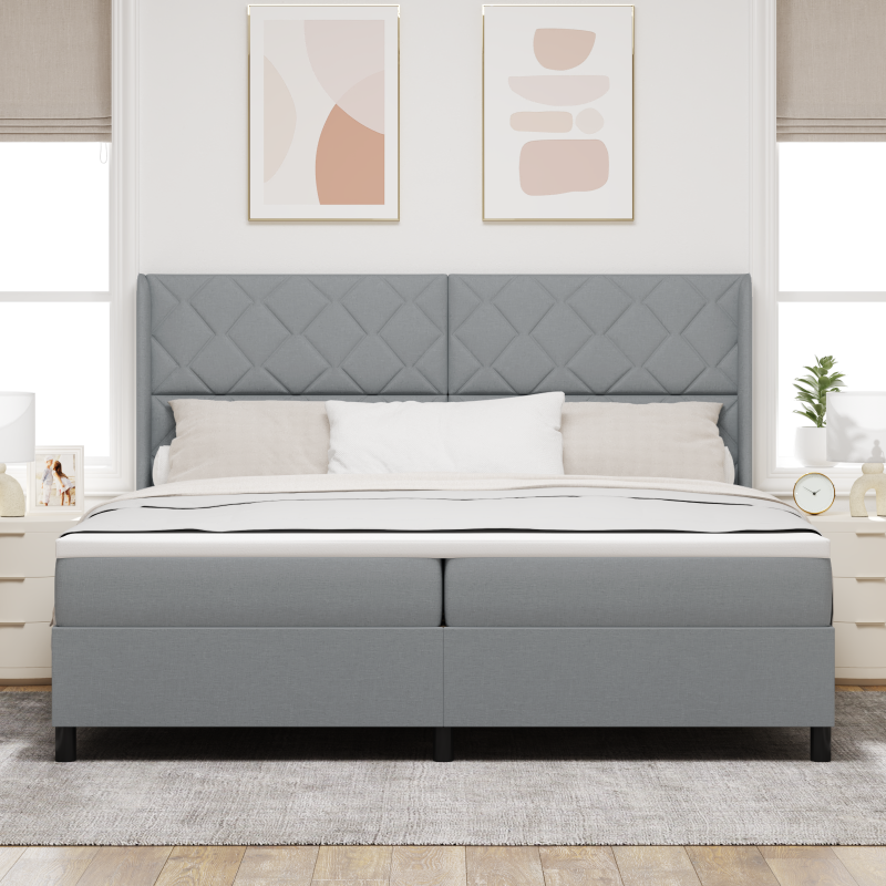 Boxspringbett mit Matratze & LED Licht Grau 200x200 cm Stoff