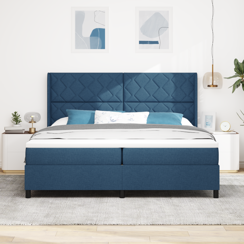 Boxspringbett mit Matratze und LED Blau 200x200 cm Stoff