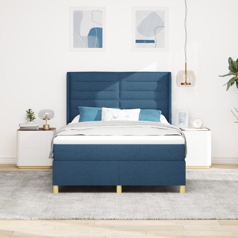 Boxspringbett mit Matratze & LED Blau 160x200 cm Stoff