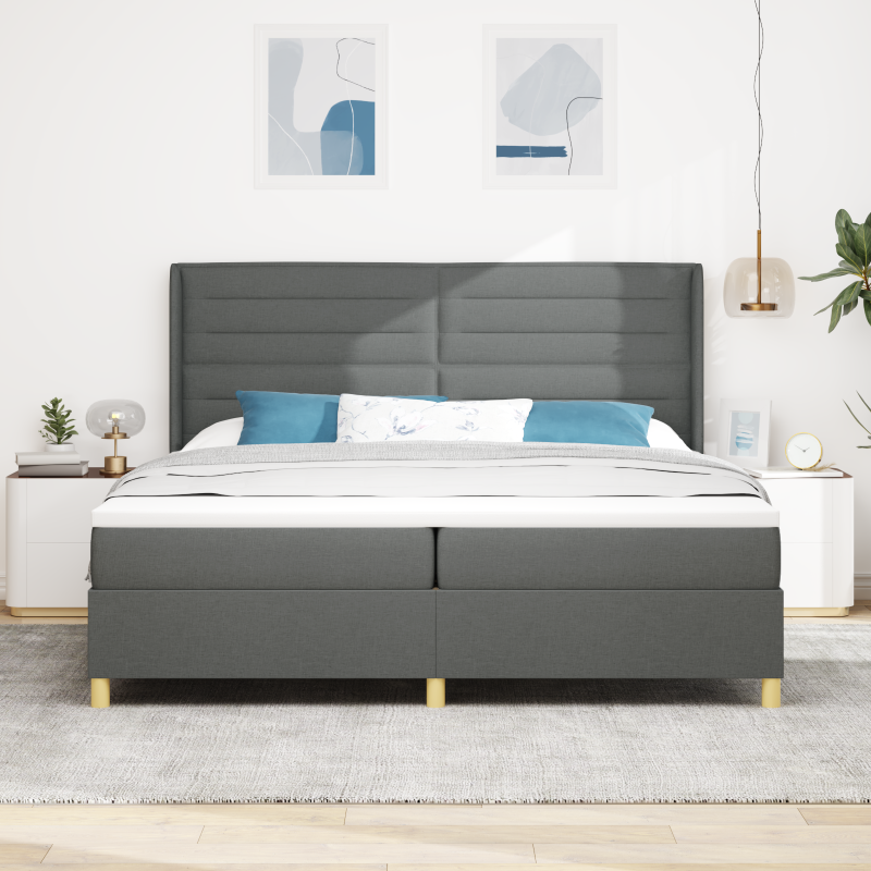 Boxspringbett mit Matratze & LED Dunkelgrau 200x200 cm Stoff