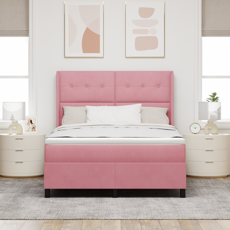 Boxspringbett mit Matratze & LED Pink 140x190 cm Velvet