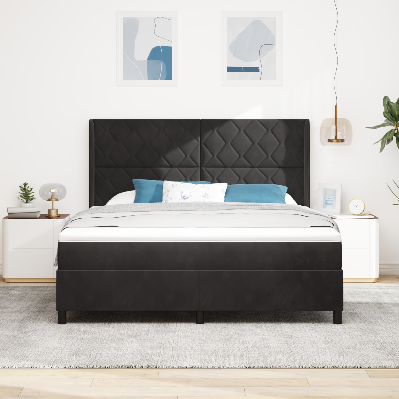 Boxspringbett mit Matratze & LED Schwarz 180x200 cm Velvet