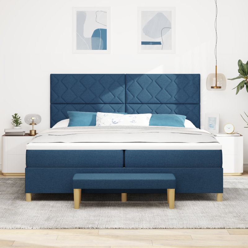 Boxspringbett mit Matratze & Bank Blau 200x200 cm Stoff