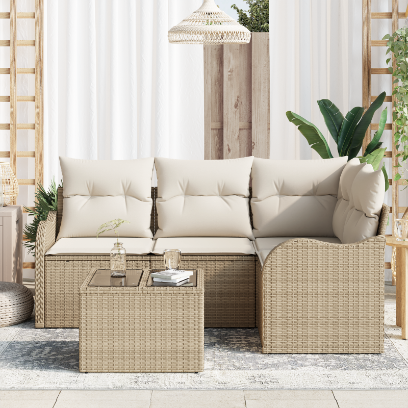 5-teiliges Garten Sofa Set mit Kissen Braunes Poly Rattan